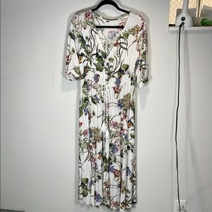 Tropical Floral Midi Sundress with Flutter Sleeves